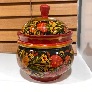 Russian Khokhloma Hand Painted Black and Red Traditional Jewelry Storage Box